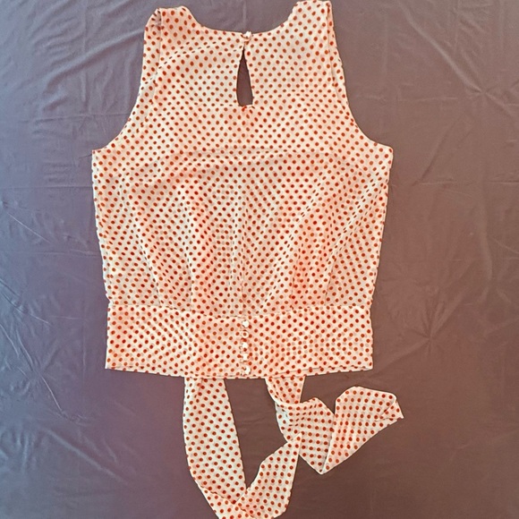 H&M Y2K Vintage White/Red Polka Dot Sleeveless Blouse w/ Tie Front Size 4/Small - Picture 5 of 12